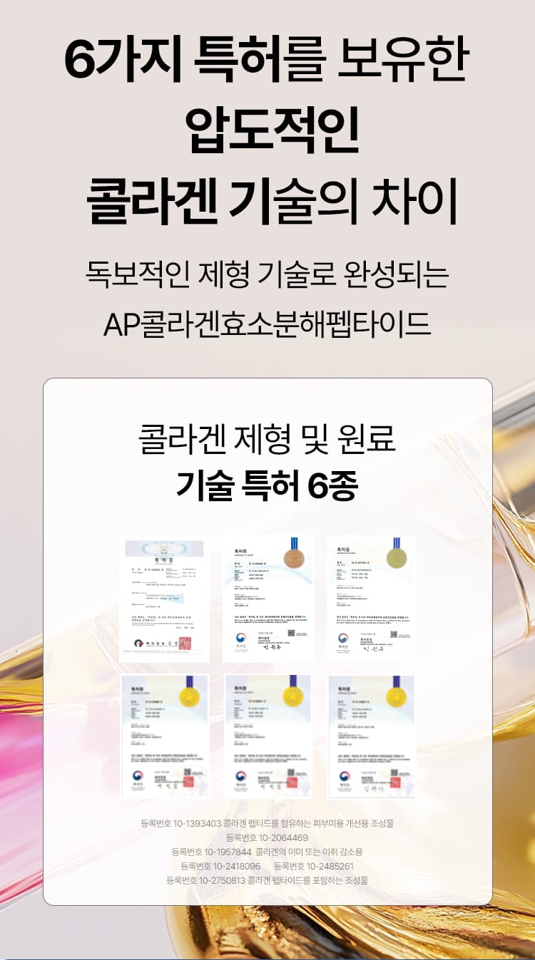 6가지 특허를 보유한 압도적인 콜라겐 기술의 차이