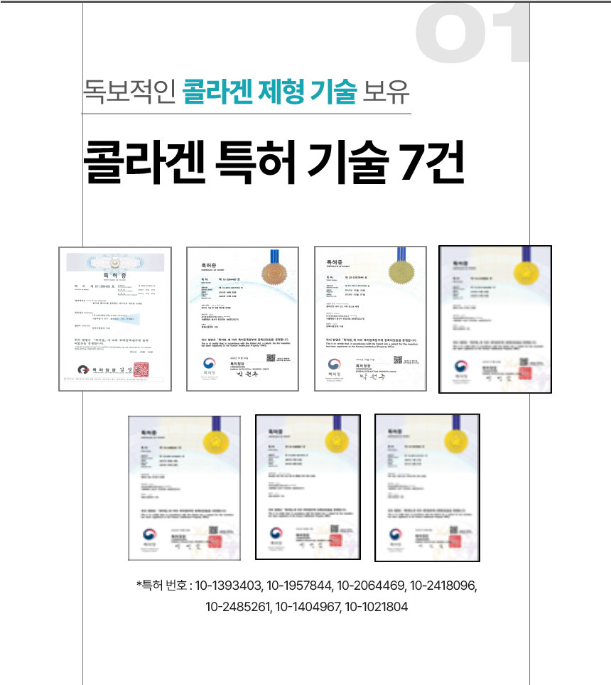 독보적인 콜라겐 제형 기술 보유 콜라겐 특허 기술 7건